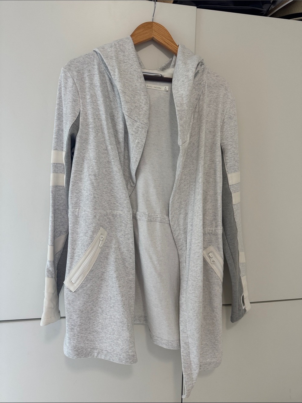 blanc noir Light Gray Hooded Open-Front Jacket with Zip Pockets